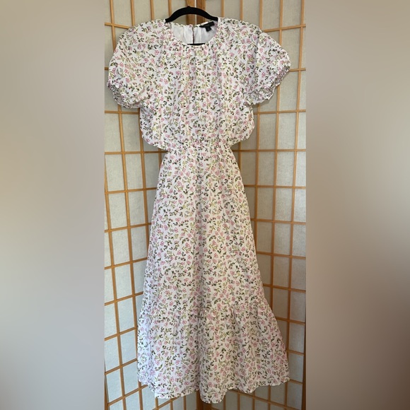 J. Crew Eden Poplin Meadow Floral Midi Short Sleeve Lower Back Cutout Dress 4 - Picture 3 of 16